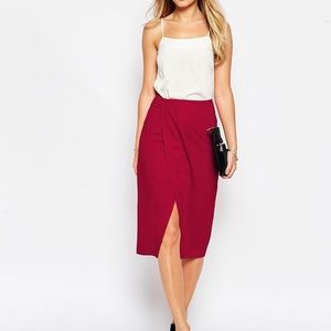 ASOS - RED MIDI SKIRT WITH SLIT